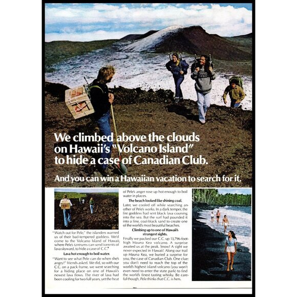 1979 Canadian Club Rye Whisky 2 Page Vintage Print Ad Hawaii Volcano Wall Art - Picture 2 of 3